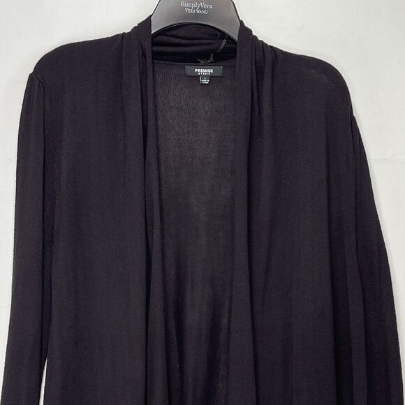 Premise Studio Women Cardigan L Brown Open Ruched Sleeve Cardigan Sweater - Picture 3 of 16